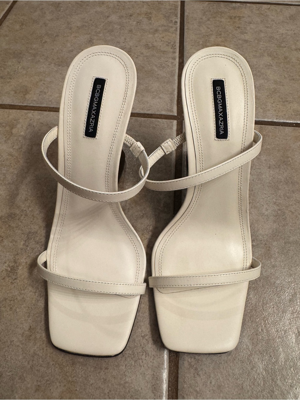 BCBGMaxAzria Cream Minimalist Square-Toe Sandals